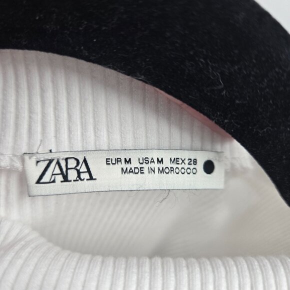 Zara White Green Cotton Ribbed Pockets Sleeveless Midi Dress Medium - Picture 9 of 13